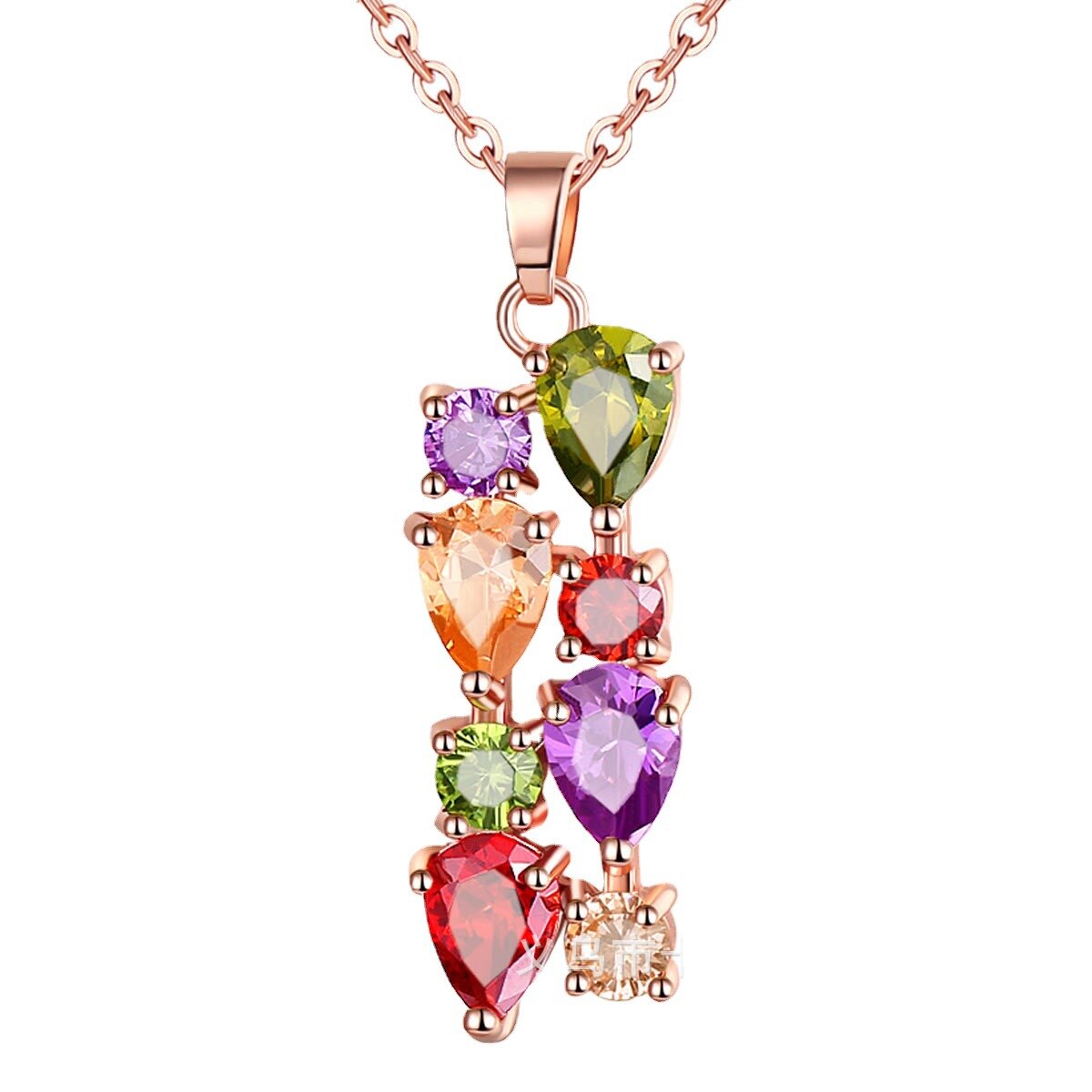 Stylish Zinc Alloy Rainbow Zircon Figaro Chain Necklace for Women