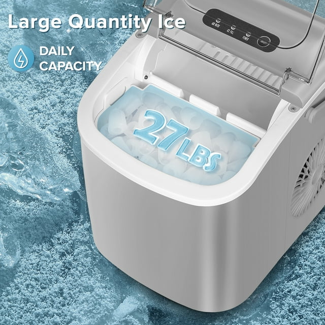 Auseo Countertop Ice Maker - Portable, Self-Cleaning, 26lbs/24H, 9 Cubes in 8 Mins