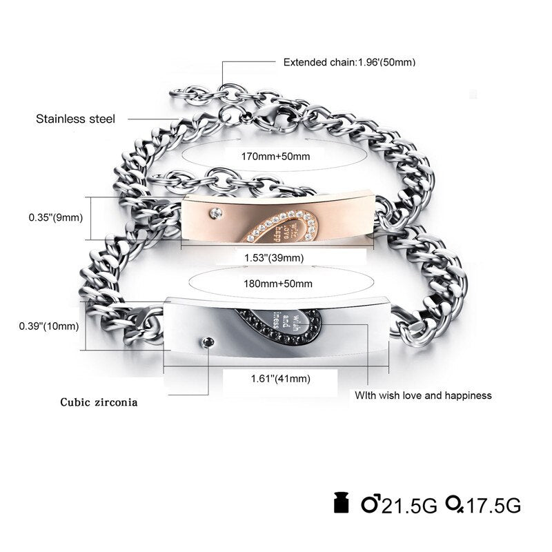 Stylish Stainless Steel Heart Lovers Bracelet Set