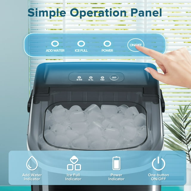 KISSAIR Compact Ice Maker - Quiet Operation, Self-Cleaning, 26lbs/Day