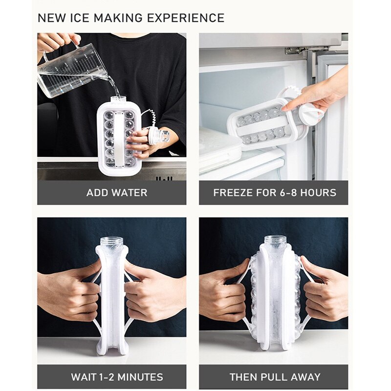 Portable Silicone Ice Cube Maker Bottle with Lid