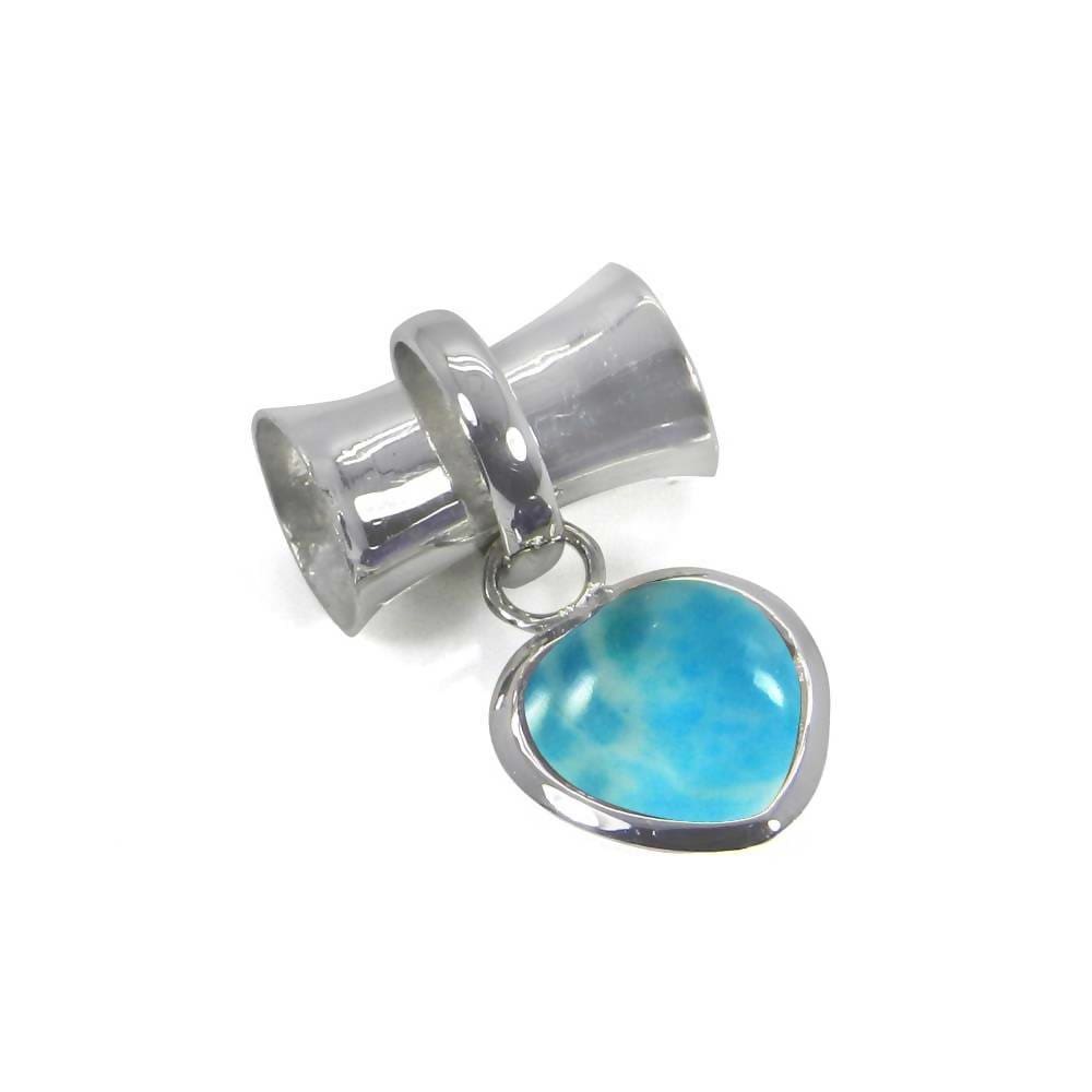 Exquisite Blue Larimar Heart Sterling Silver Pendant Necklace