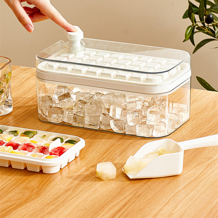 One-Button Ice Cube Maker with Storage Box and Lid