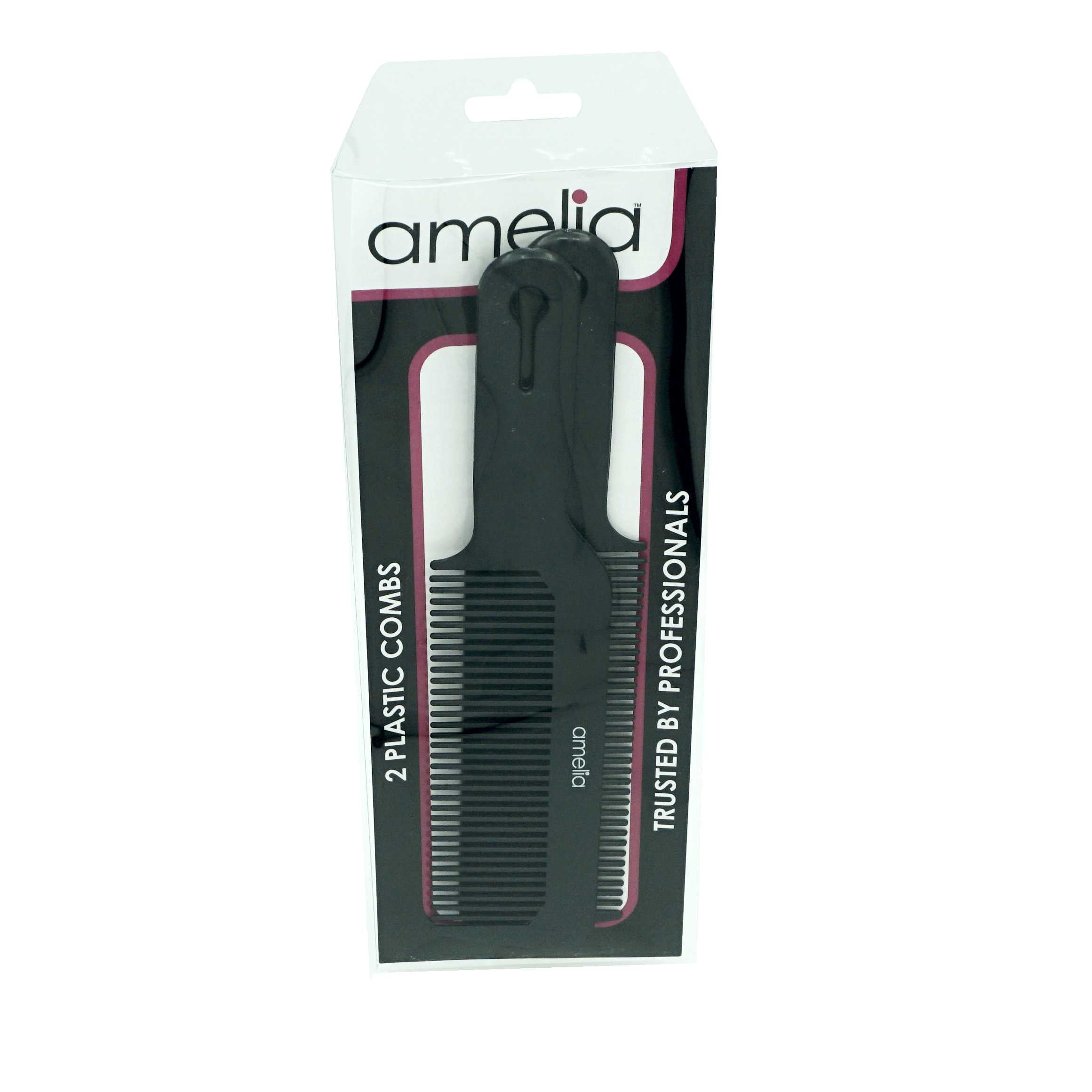 Amelia Beauty 8.75in Black Plastic Flattop Butch Comb, 2 Pack