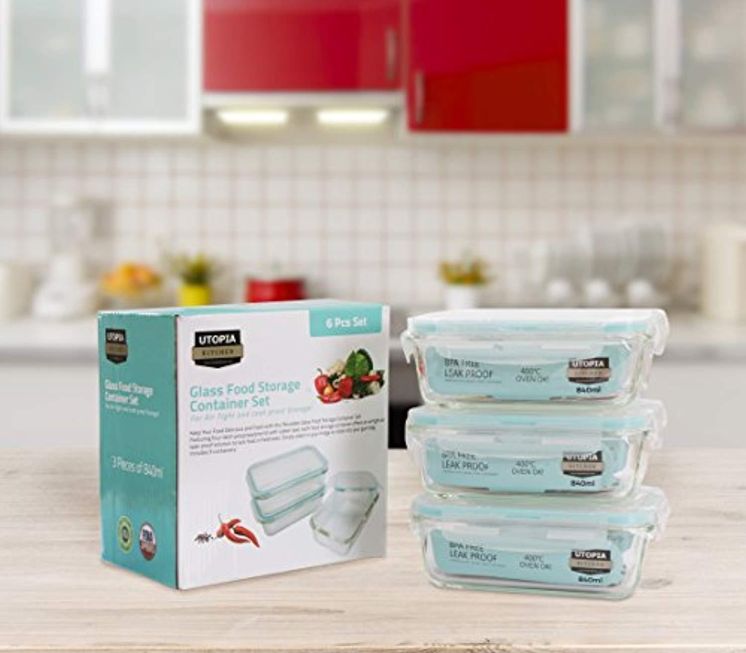 Utopia Kitchen 3-Piece Glass Food Storage Containers with Lids