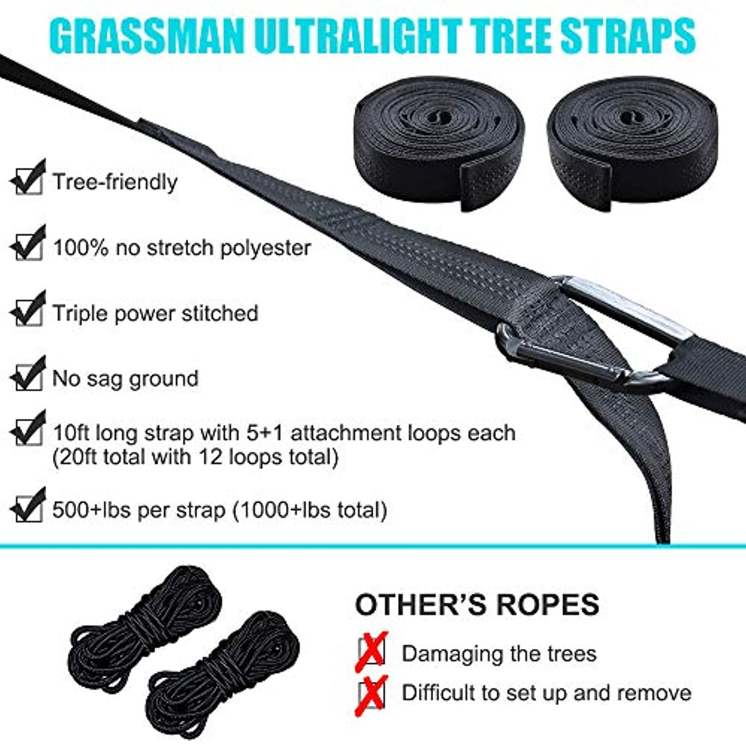 Grassman Lightweight Portable Hammock, Double & Single Use, Outdoor & Indoor