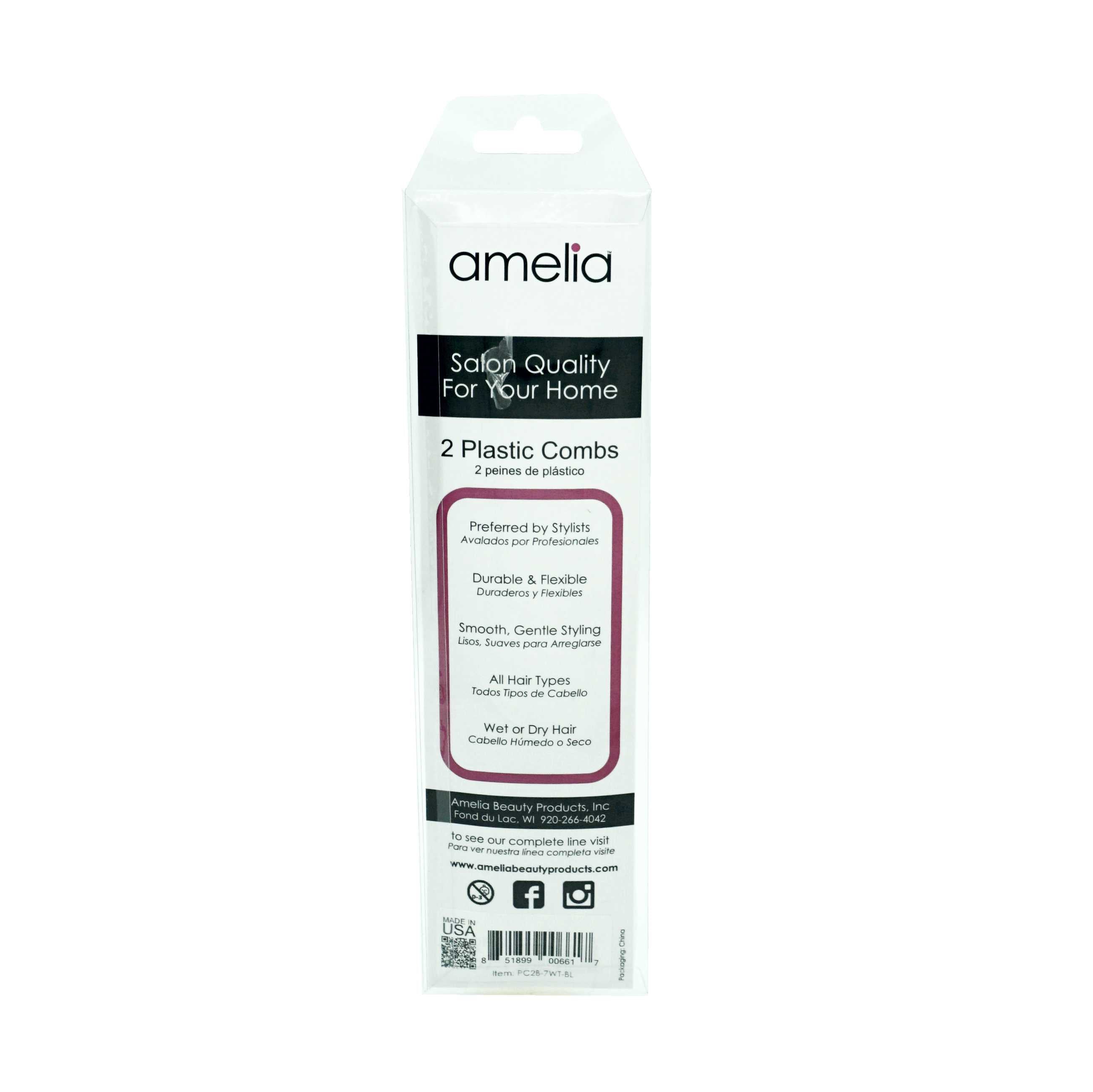 Amelia Beauty 7" Black Wide Tooth Comb, Dual Pack