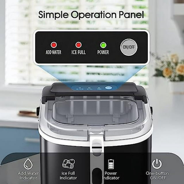 Kismile Compact Ice Maker - 26lbs in 24H, Self-Cleaning, Bullet-Shaped Cubes