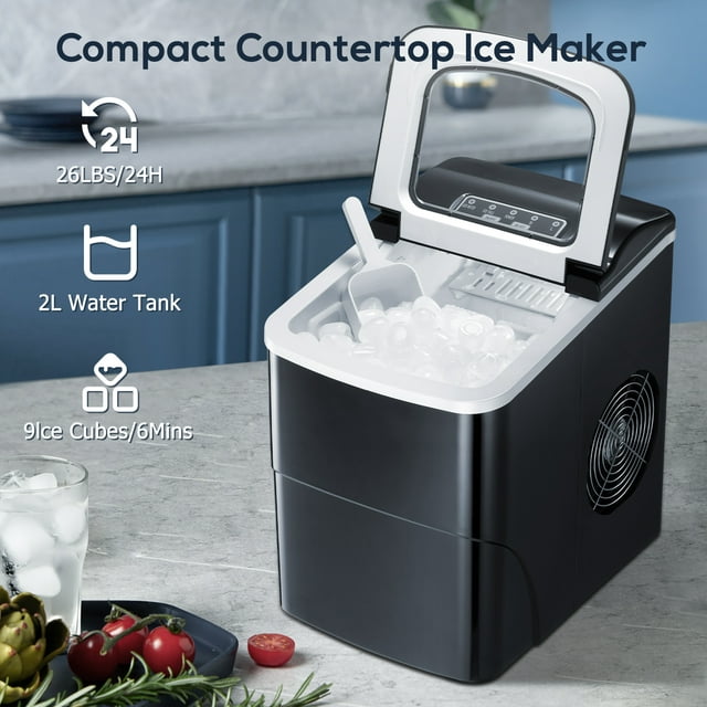 KISSAIR Portable Ice Maker, High-Efficiency, Low Noise, 26lbs/day