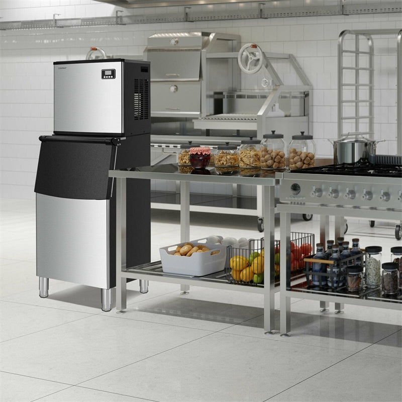 High-Capacity Split Commercial Ice Maker Machine with 198lbs Storage