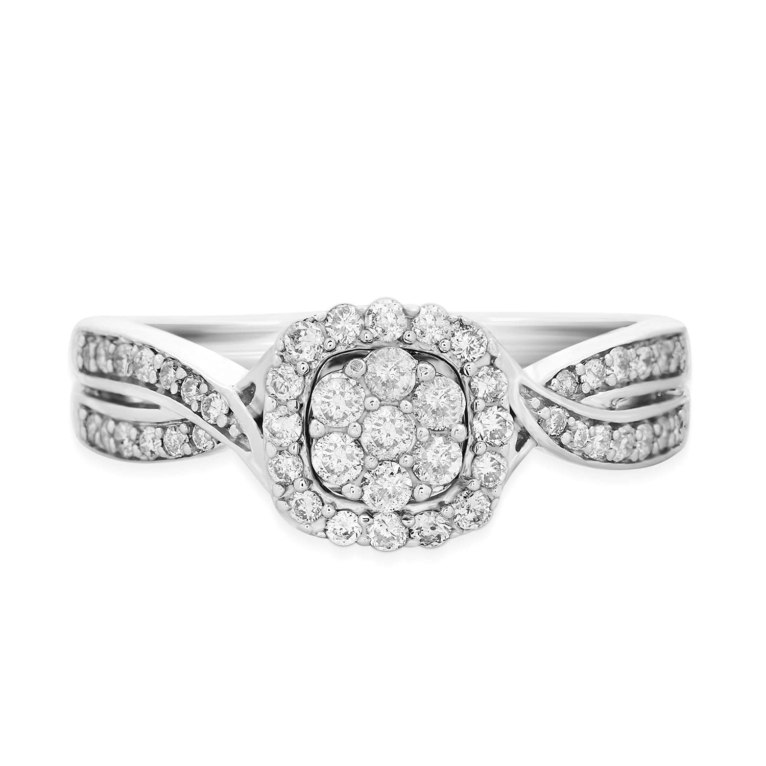Gleaming Sterling Silver Engagement Ring with 1/2 CTTW Natural White Diamonds