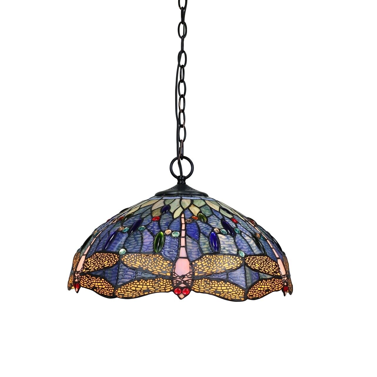 18" Stained Glass Dragonfly Pendant Light Fixture