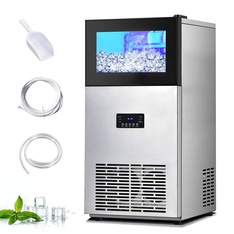 High-Capacity Stainless Steel Ice Maker with Self-Cleaning