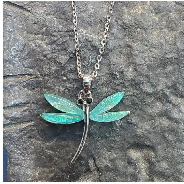 Handcrafted Dichroic Glass Dragonfly Pendant