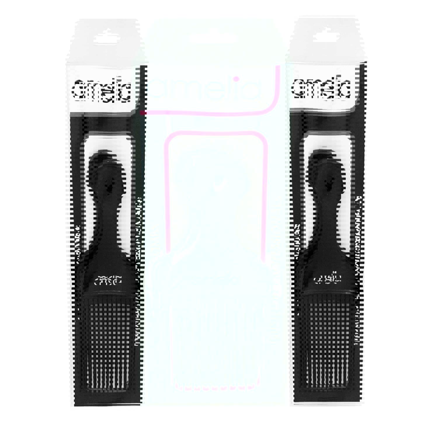 Amelia Beauty 7" Black Wide Tooth Pick Comb, 2-Pack, USA Made, Professional Hair Styling Tool