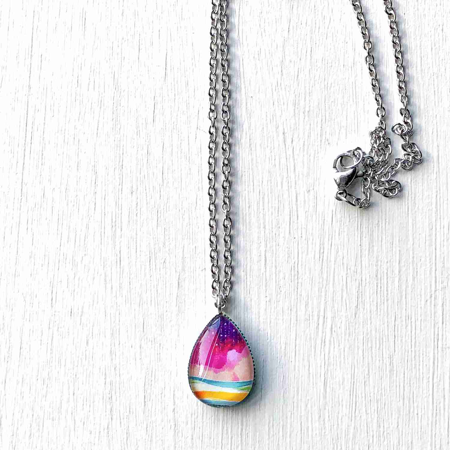 Handcrafted Art Pendant Necklace Set - Purple Rain