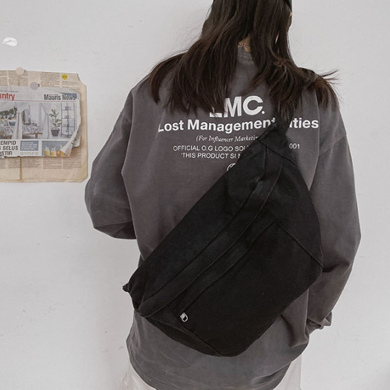 Unisex Canvas Hip-Hop Waist Bag for Outdoor and Street Style