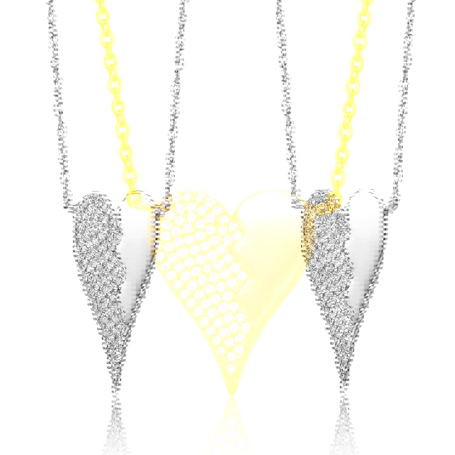 Glamorous 14K Gold-Plated Cubic Zirconia Zig-Zag Stolen Heart Pendant Necklace