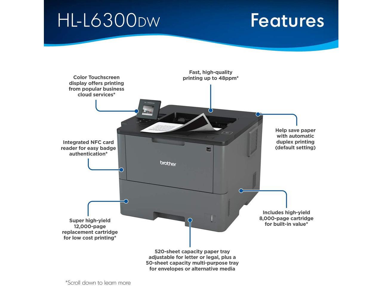 Brother HL-L6300DW Monochrome Laser Printer with Touchscreen, High-Yield Toner, and Cloud Printing