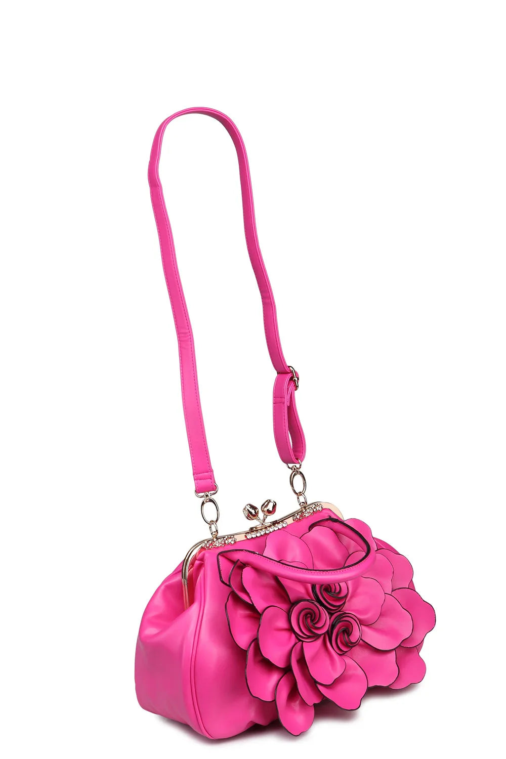 Stylish Pink Flower Buckle PU Leather Crossbody Bag