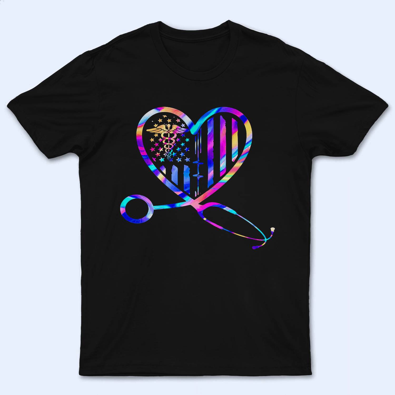 Personalized Holographic Stethoscope Heart Nurse T-Shirt - Unique Gift for Healthcare Professionals