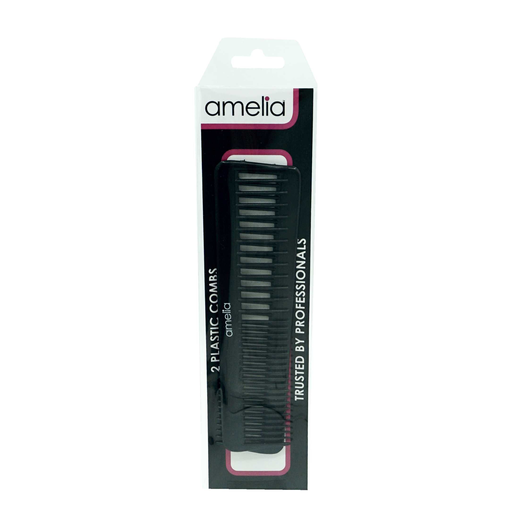 Amelia Beauty 7" Black Wide Tooth Comb, Dual Pack
