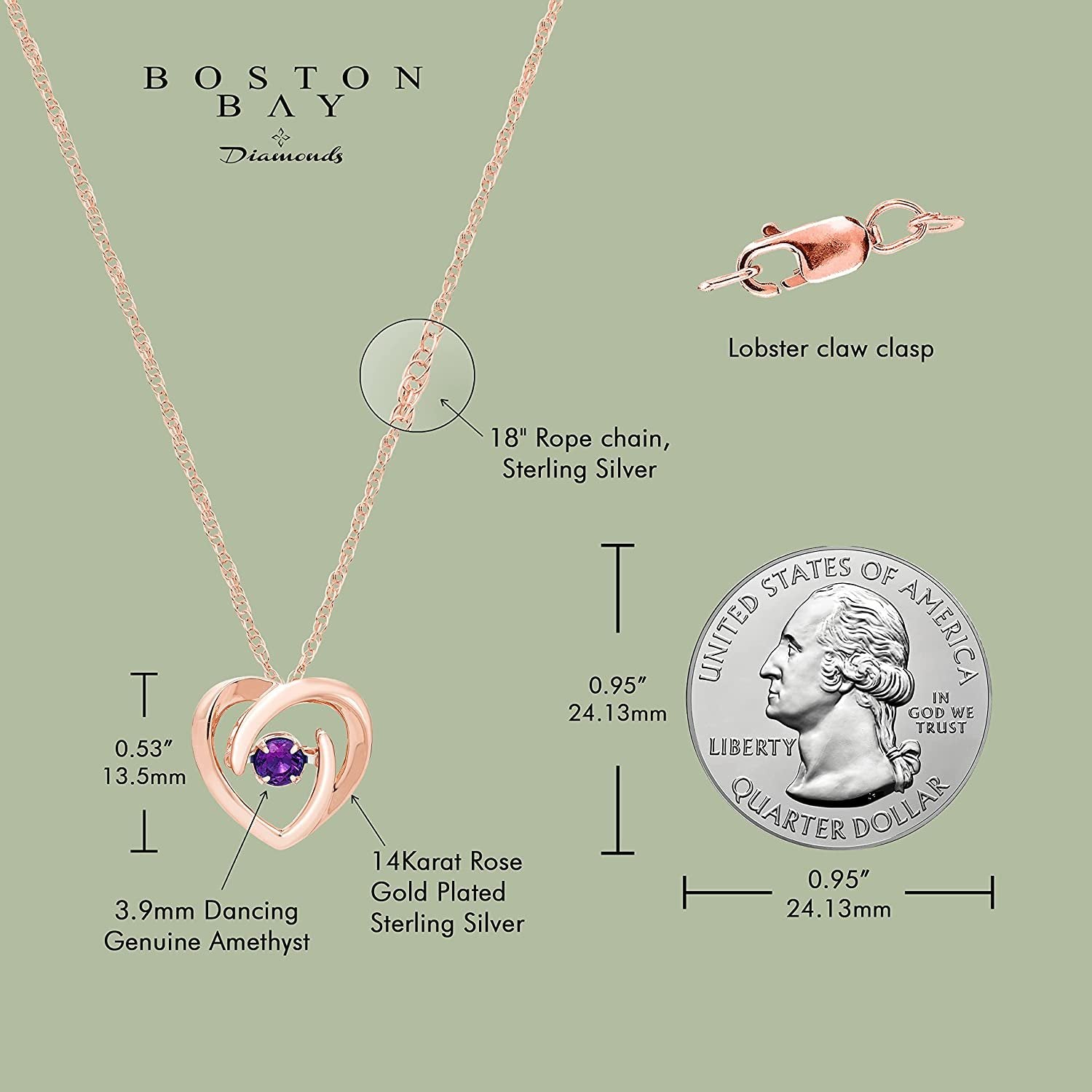 Glimmering Amethyst Gemstone Heart Pendant in Sterling Silver