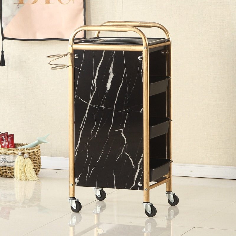 Vintage-Style Metal Salon Trolley with Multi-Level Storage