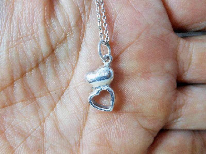 Exquisite Sterling Silver Twin Heart Charm Necklace