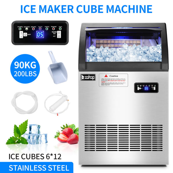 ZOKOP Stainless Steel Ice Maker Cube Machine, High-Capacity, Freestanding/Built-in