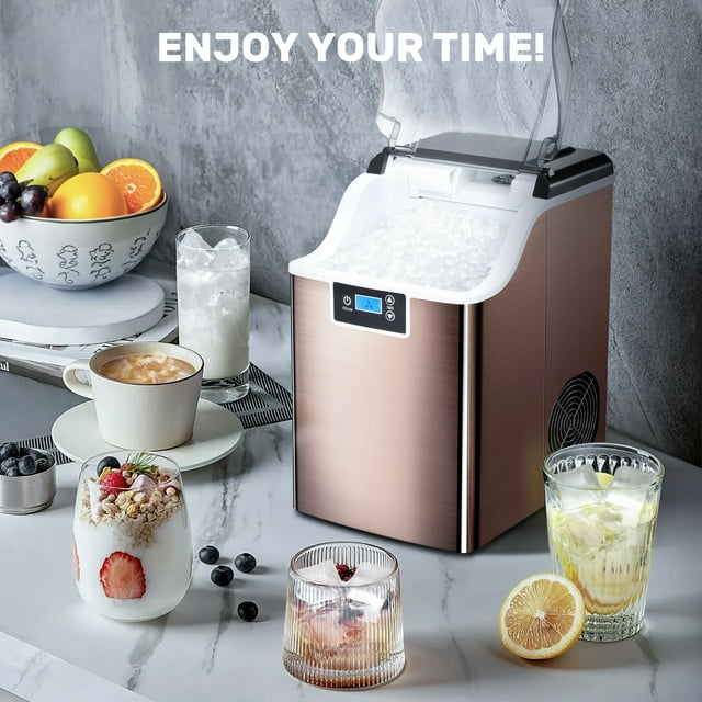 Auseo Portable Nugget Ice Maker, High-Efficiency, Self-Cleaning, LED Display