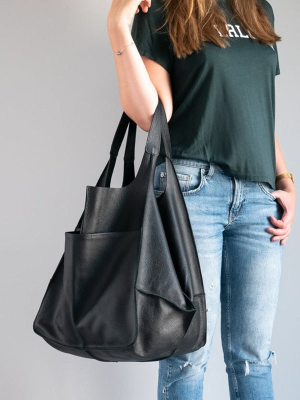 Stylish Large Capacity Soft Leather Shoulder Tote Bag