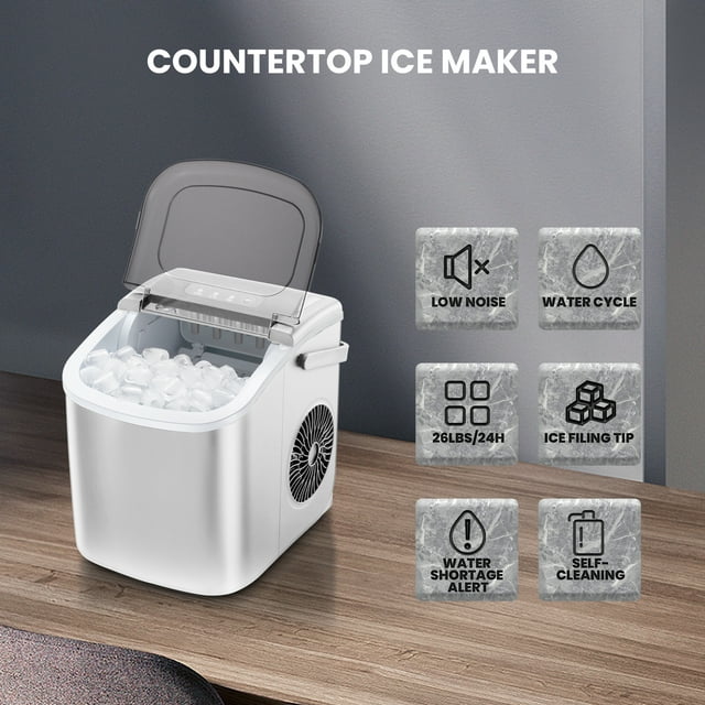 KISSAIR Portable Ice Maker, Quiet Operation, Self-Cleaning, 26lbs/24h