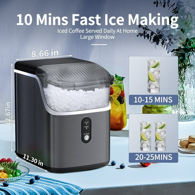 Auseo Nugget Ice Maker - Portable Countertop Ice Machine with Self-Cleaning