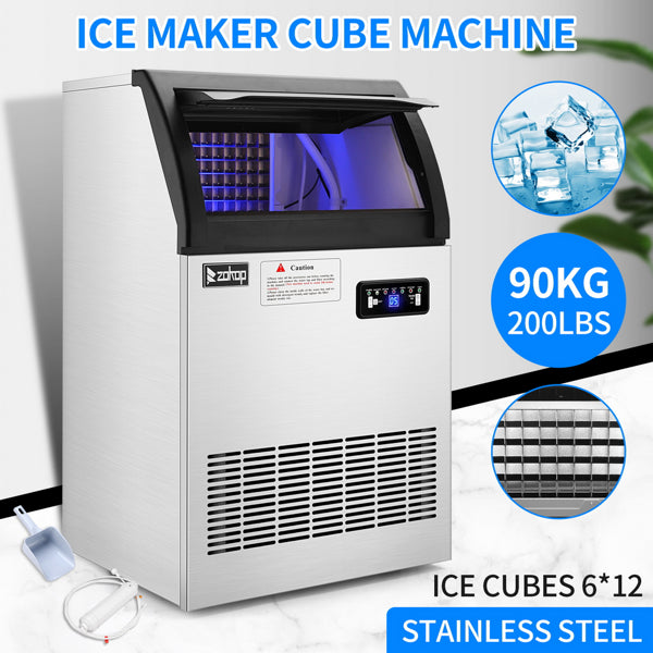 ZOKOP Stainless Steel Ice Maker Cube Machine, High-Capacity, Freestanding/Built-in