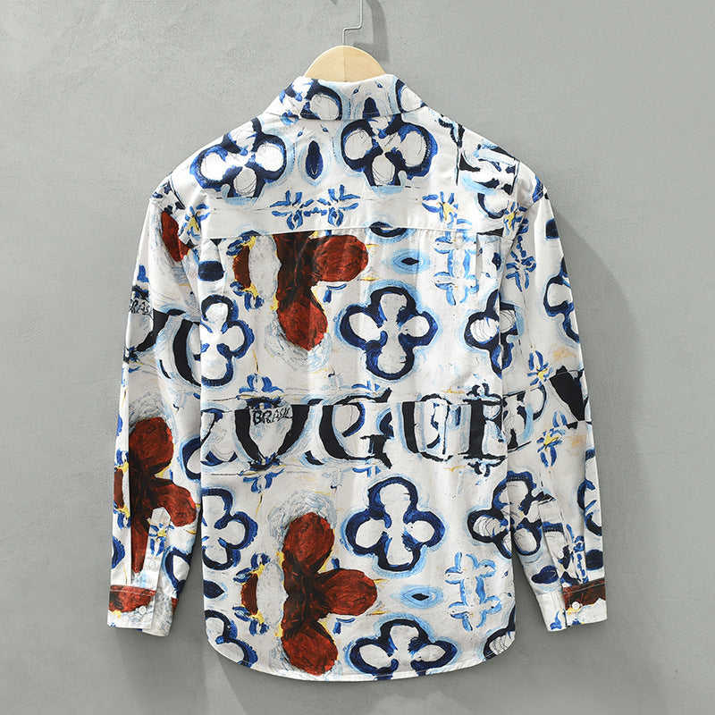 Eco-Friendly Cotton Art Print Long-Sleeved Shirt for Men