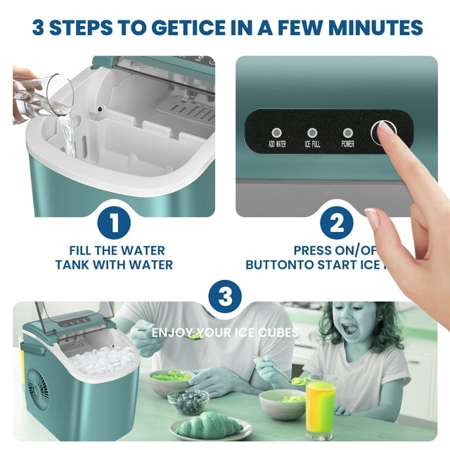 KISSAIR Portable Ice Maker, Quiet Operation, 26lbs/24h, Self-Cleaning