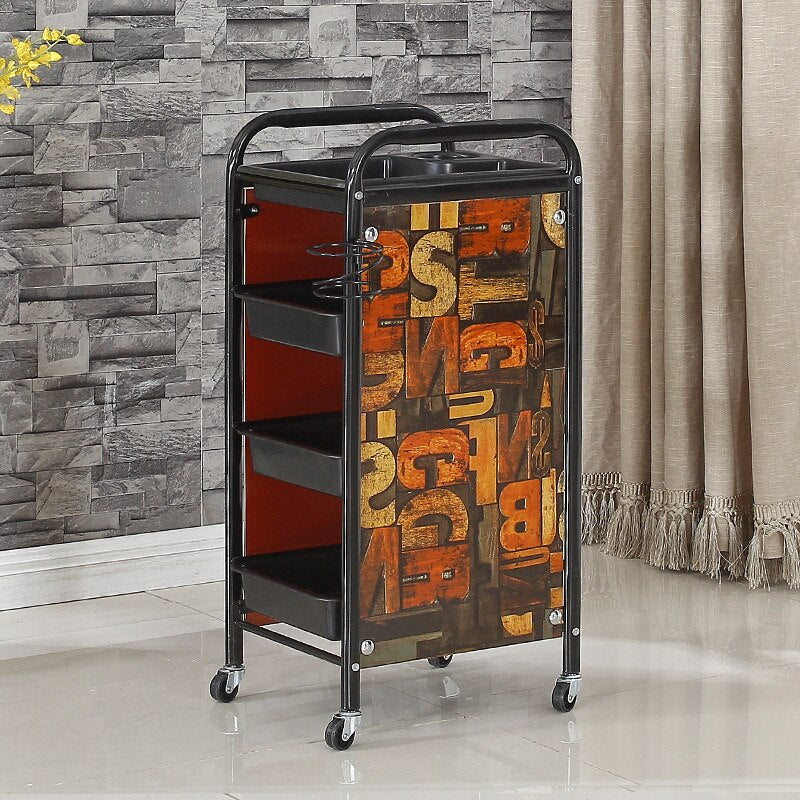 Vintage-Style Metal Salon Trolley with Multi-Level Storage
