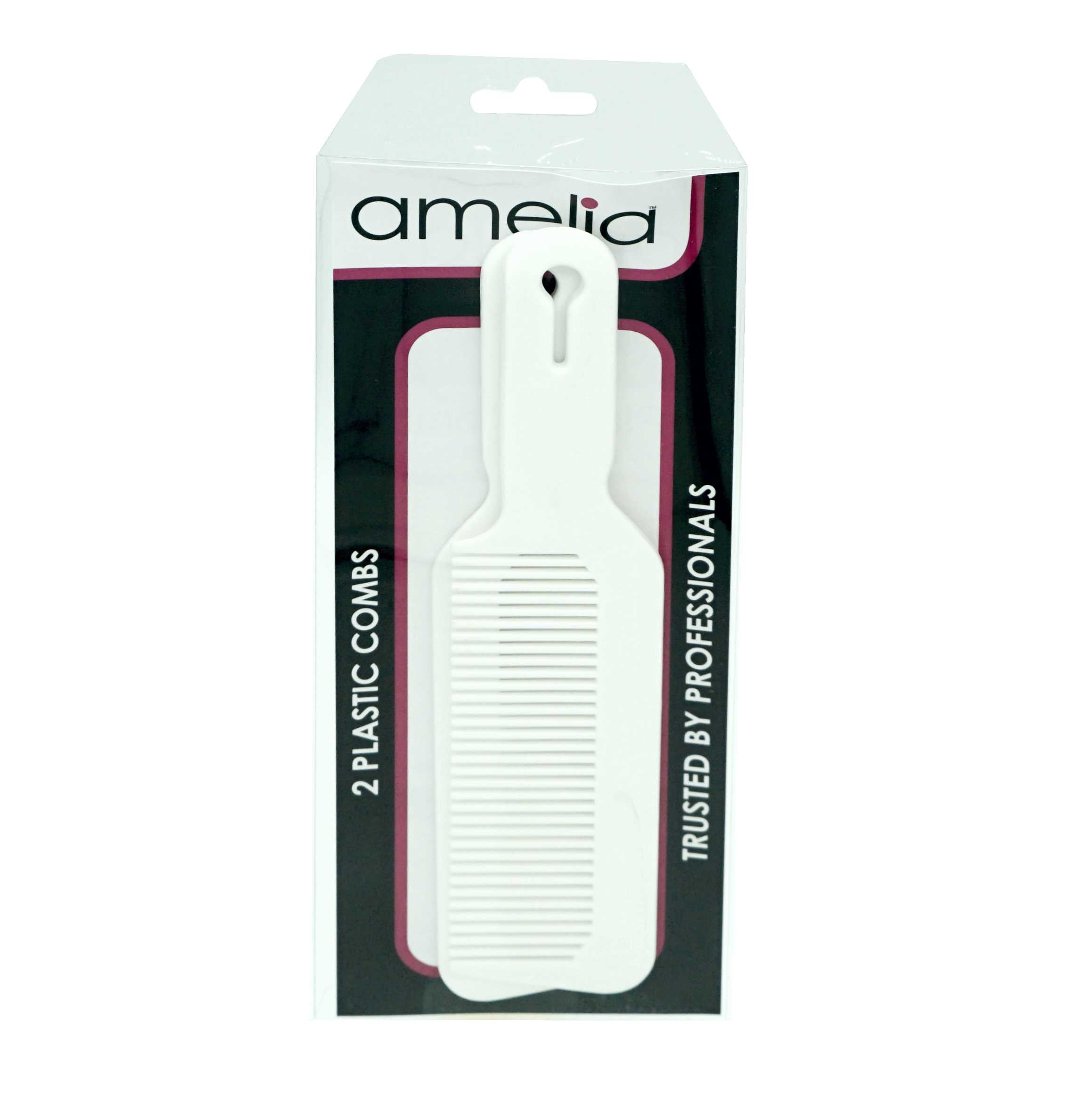 Amelia Beauty 8.75in White Plastic Flattop Butch Comb, 2 Pack