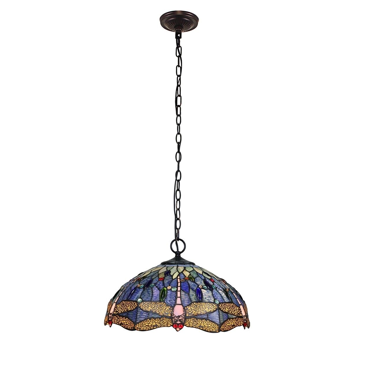 18" Stained Glass Dragonfly Pendant Light Fixture