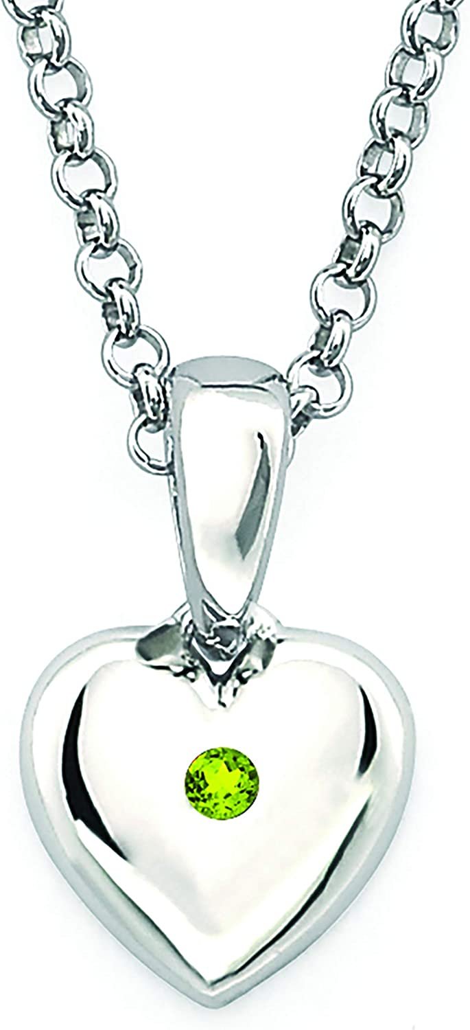 Sterling Silver Heart Pendant with Simulated Peridot for Girls