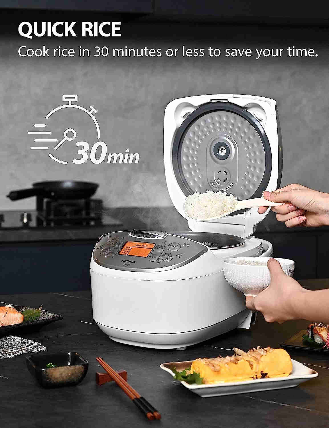 Toshiba 12-Cup Rice Cooker with Fuzzy Logic, 7 Functions, Steamer Basket