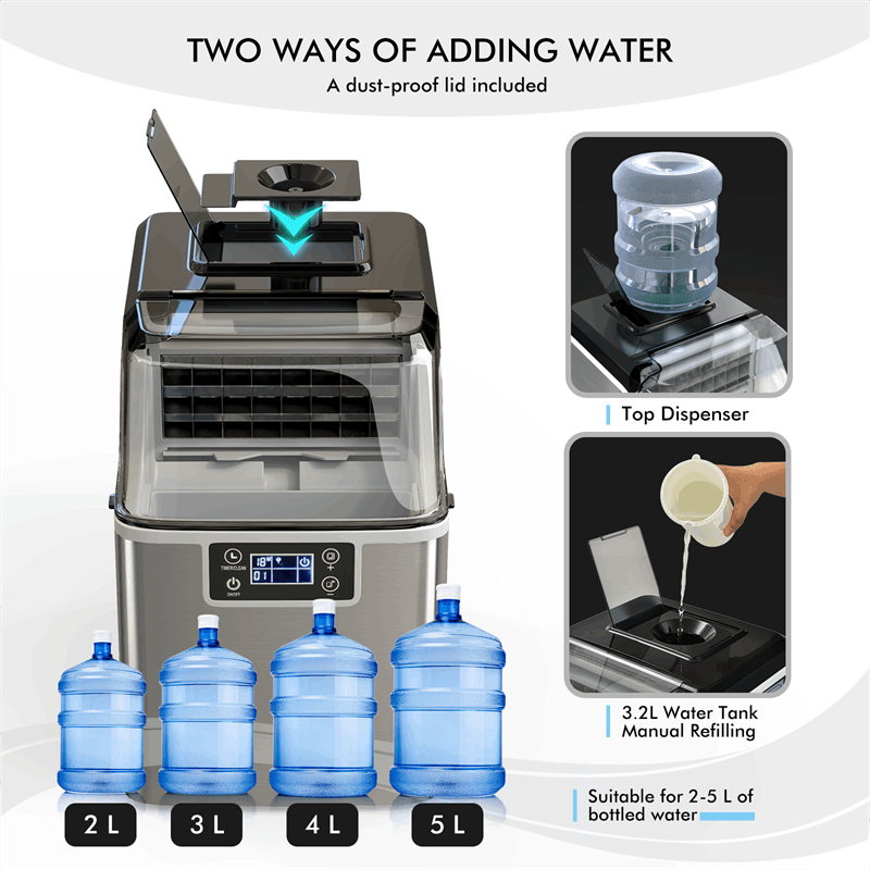 Portable Countertop Ice Maker with Top Inlet and Adjustable Ice Thickness