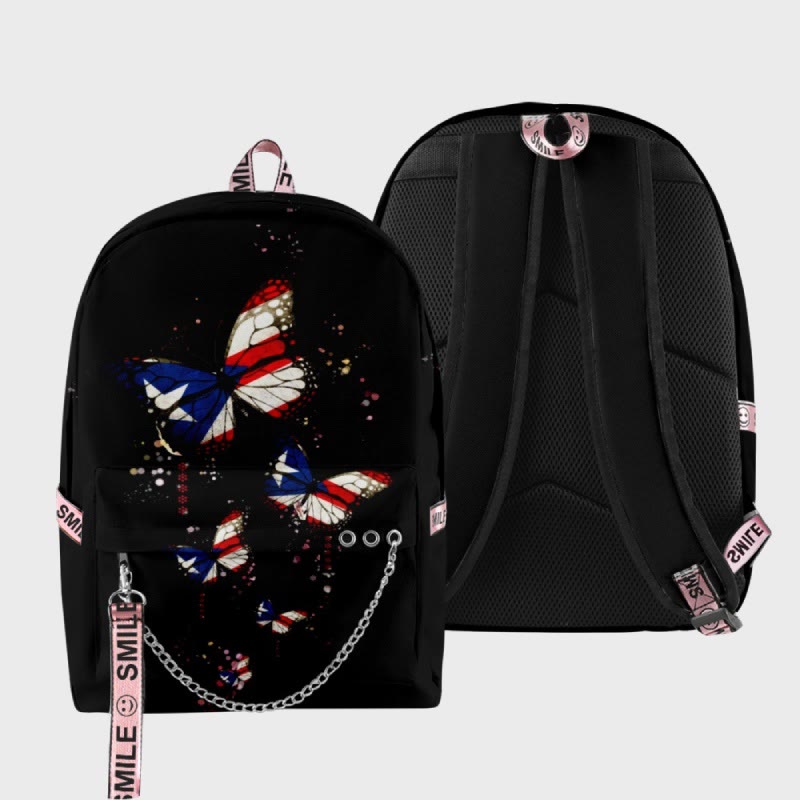 Unisex Oxford Backpack with Butterfly Print for Daily Use and Outdoor Activities