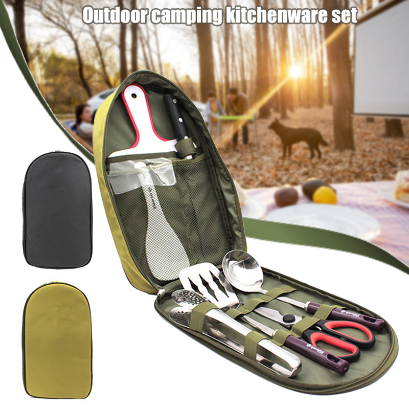 Portable Outdoor Cooking Utensil Set, 8-Piece Stainless Steel Travel Kit for Camping, Hiking, and BBQ