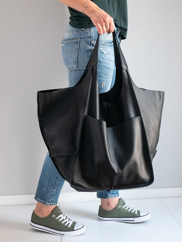 Stylish Large Capacity Soft Leather Shoulder Tote Bag
