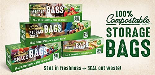 UNNI Eco-Friendly 100% Compostable Snack Bags, 50 Pack, Resealable Food Storage