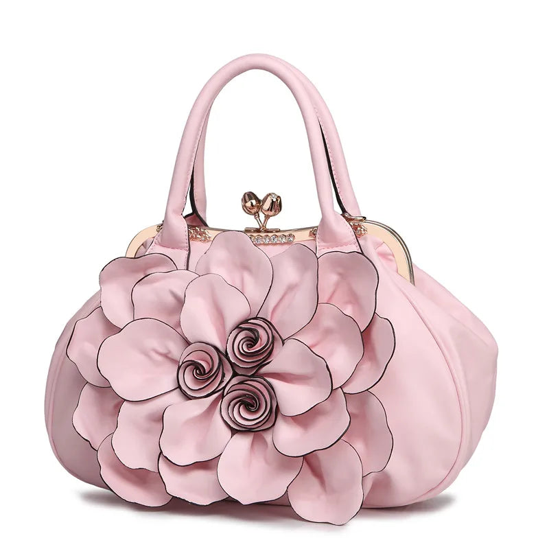 Stylish Pink Flower Buckle PU Leather Crossbody Bag