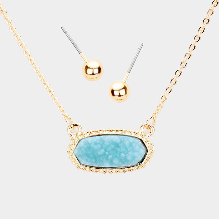 Glittering Druzy Hexagon Pendant Necklace