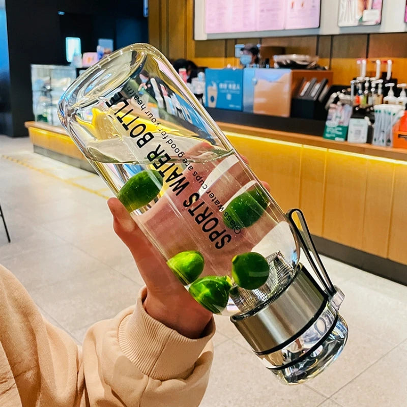 2L Glass Water Bottle with Tea Infuser, Leakproof & Portable for Outdoor Activities